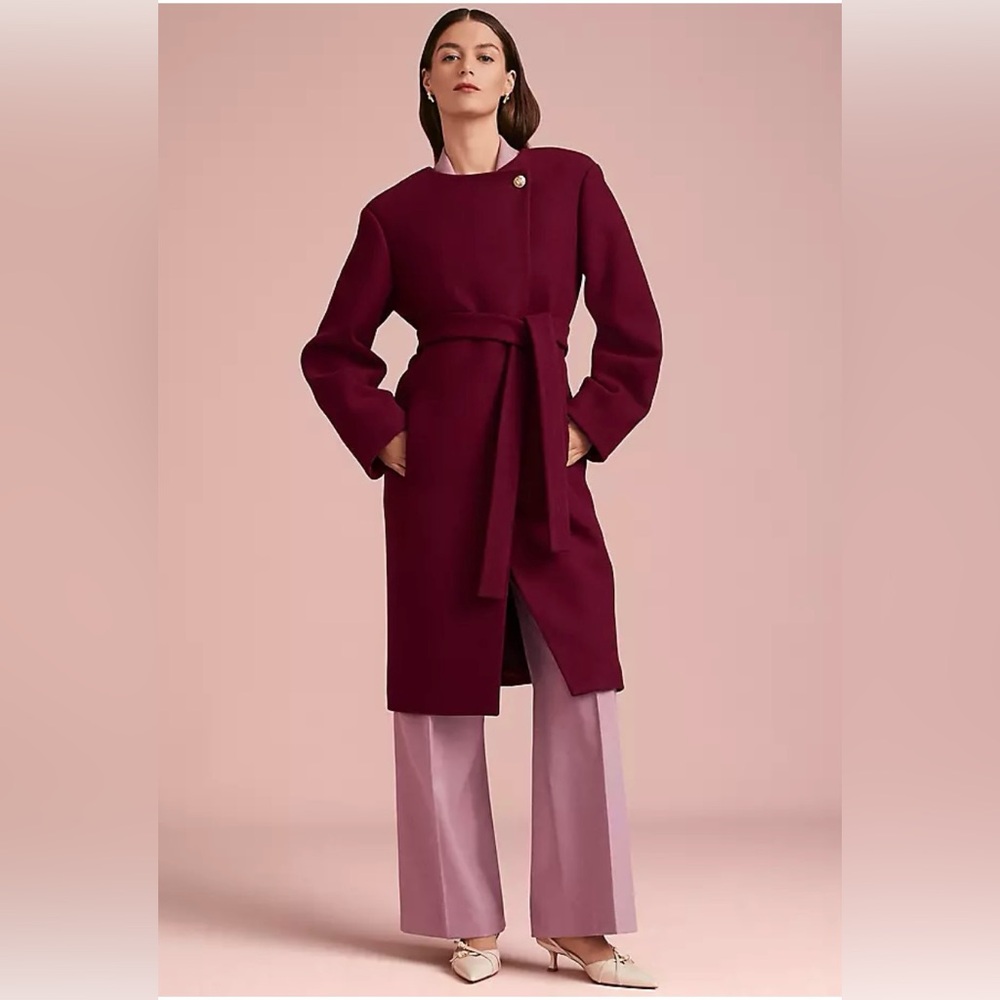 Ann Taylor Tie Waist Balloon Sleeve Coat Mulburry colored winter coat
